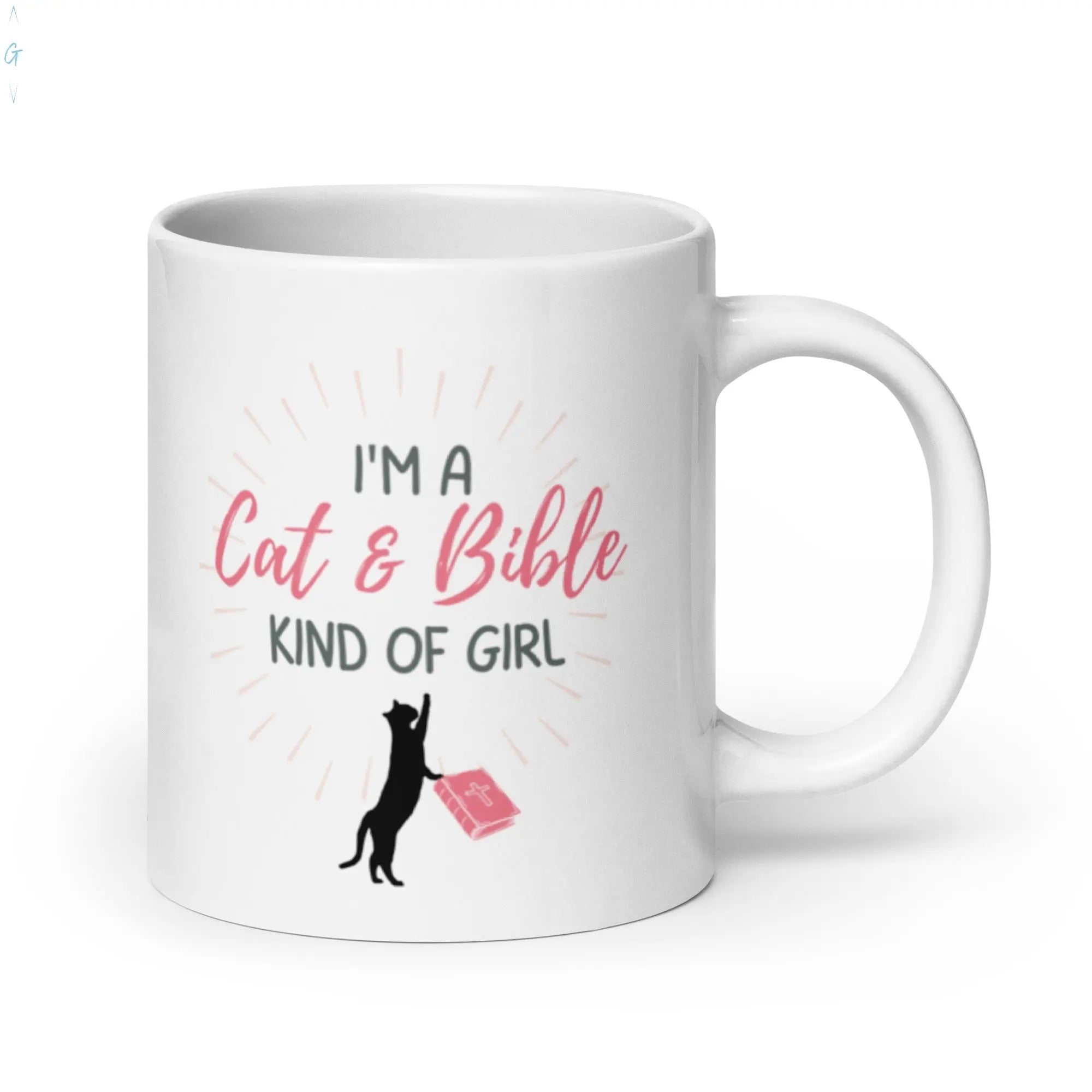 CAT & BIBLE White glossy mug God's Corner Store
