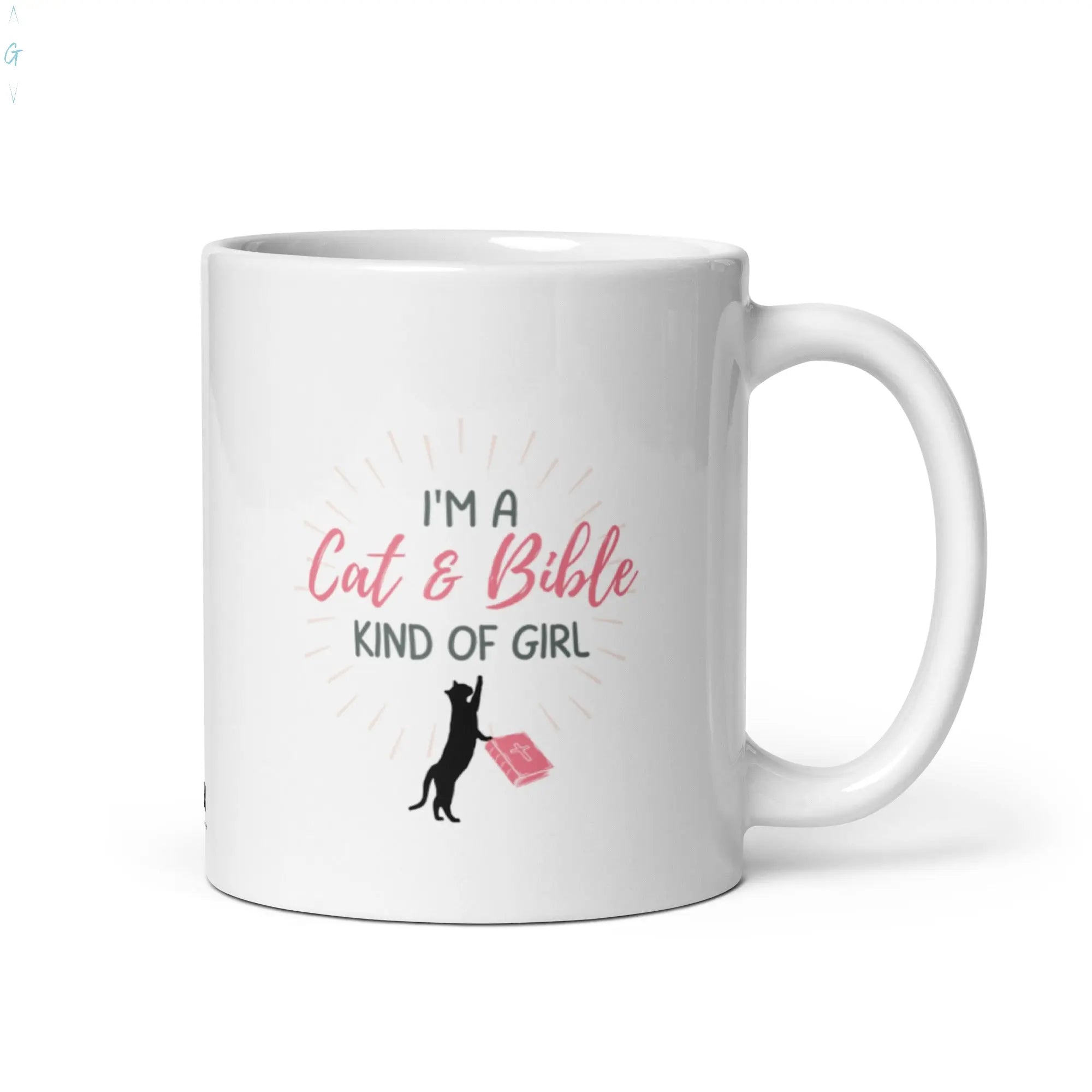 CAT & BIBLE White glossy mug God's Corner Store