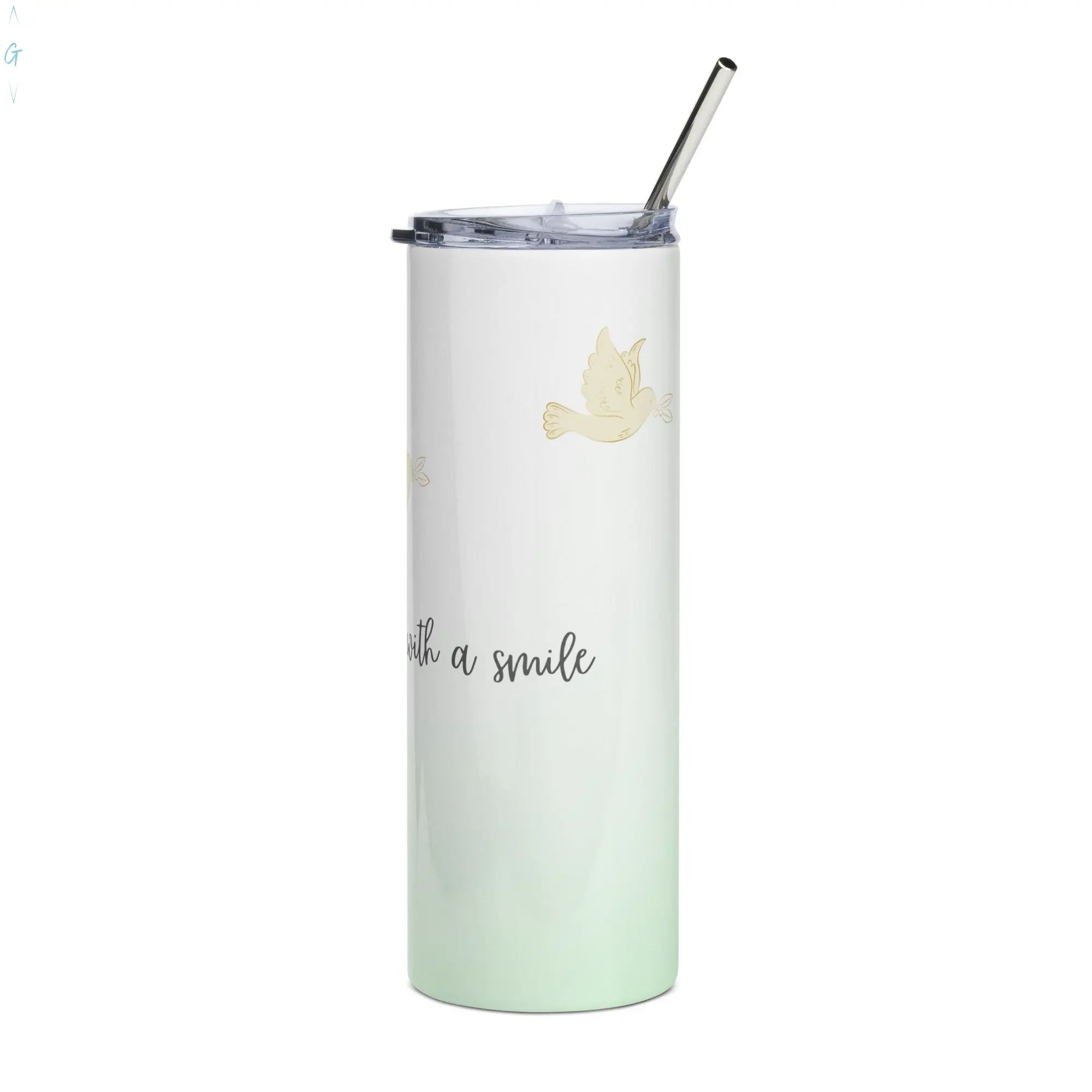 PEACE BEGINS WITH A SMILE Stainless steel tumbler God's Corner Store