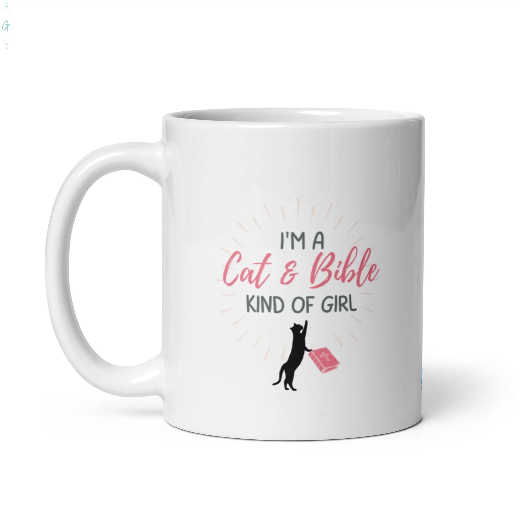 CAT & BIBLE White glossy mug God's Corner Store