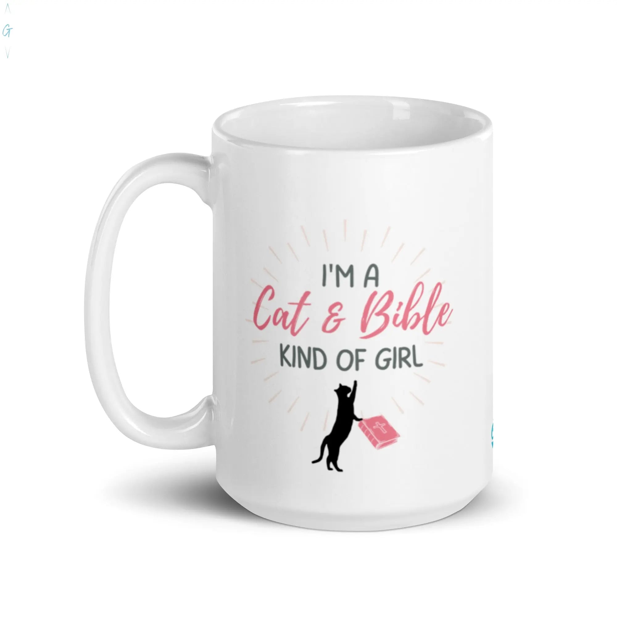 CAT & BIBLE White glossy mug God's Corner Store