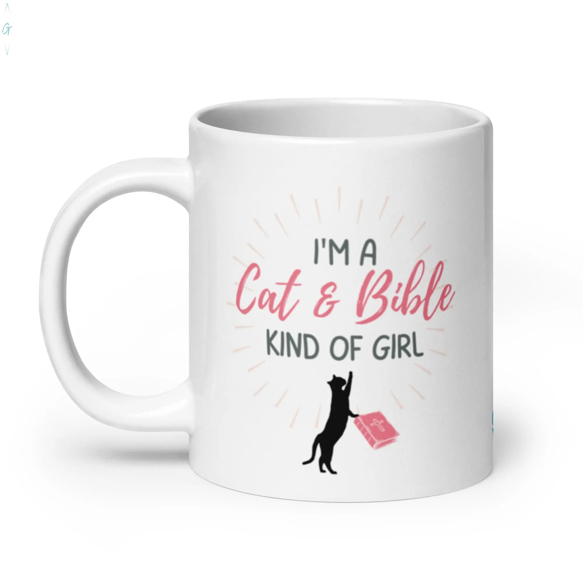 CAT & BIBLE White glossy mug God's Corner Store