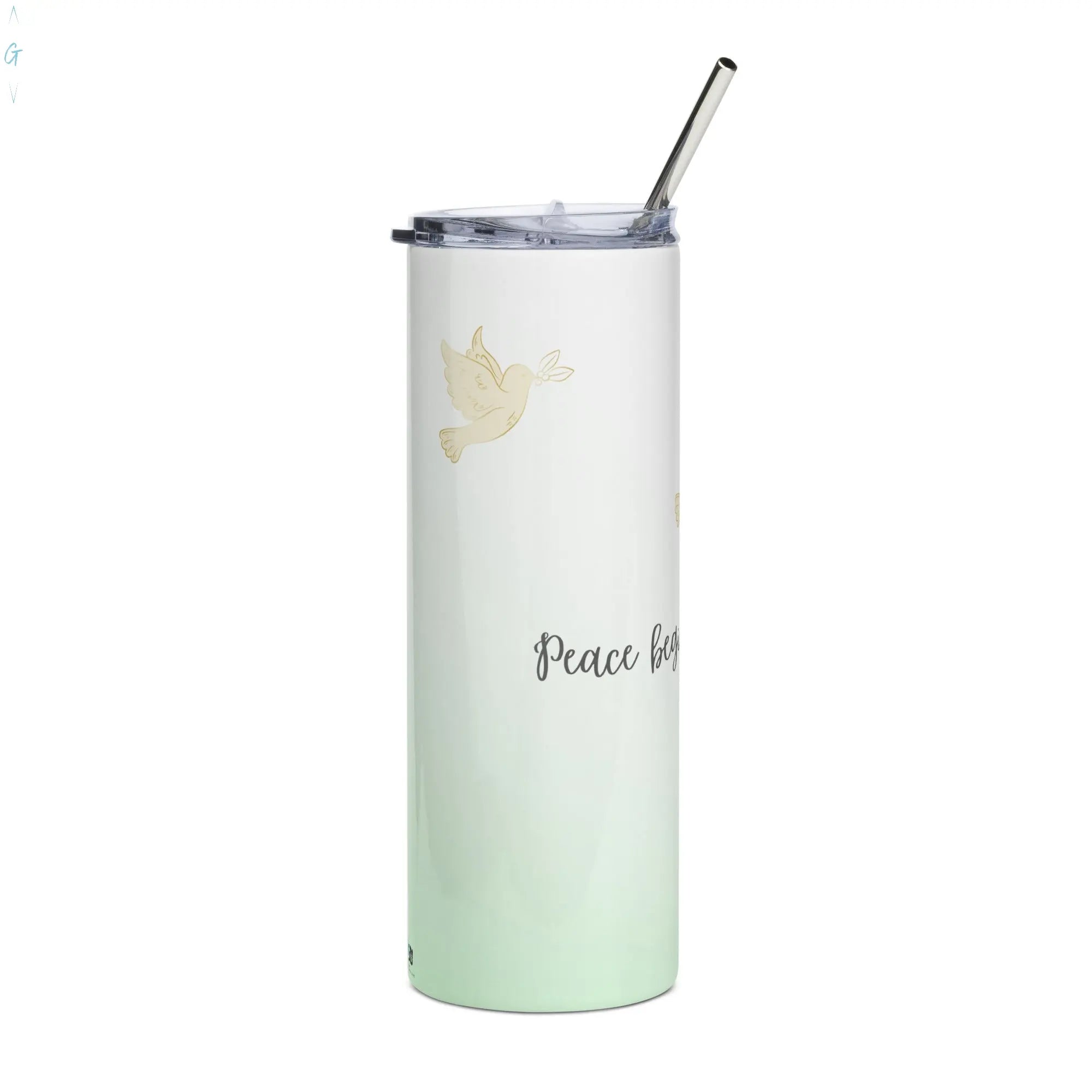 PEACE BEGINS WITH A SMILE Stainless steel tumbler God's Corner Store