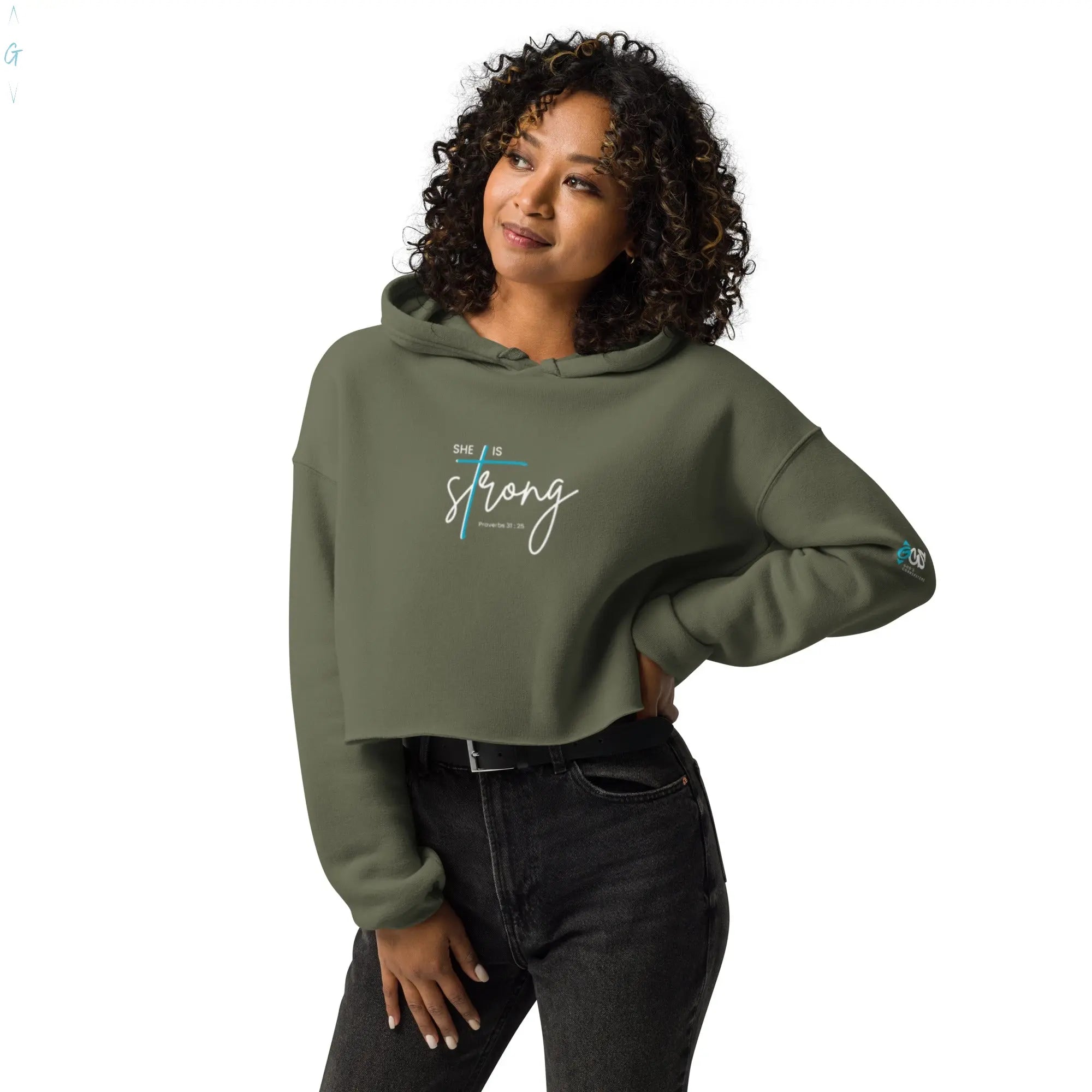 She is Strong Crop Hoodie God's Corner Store