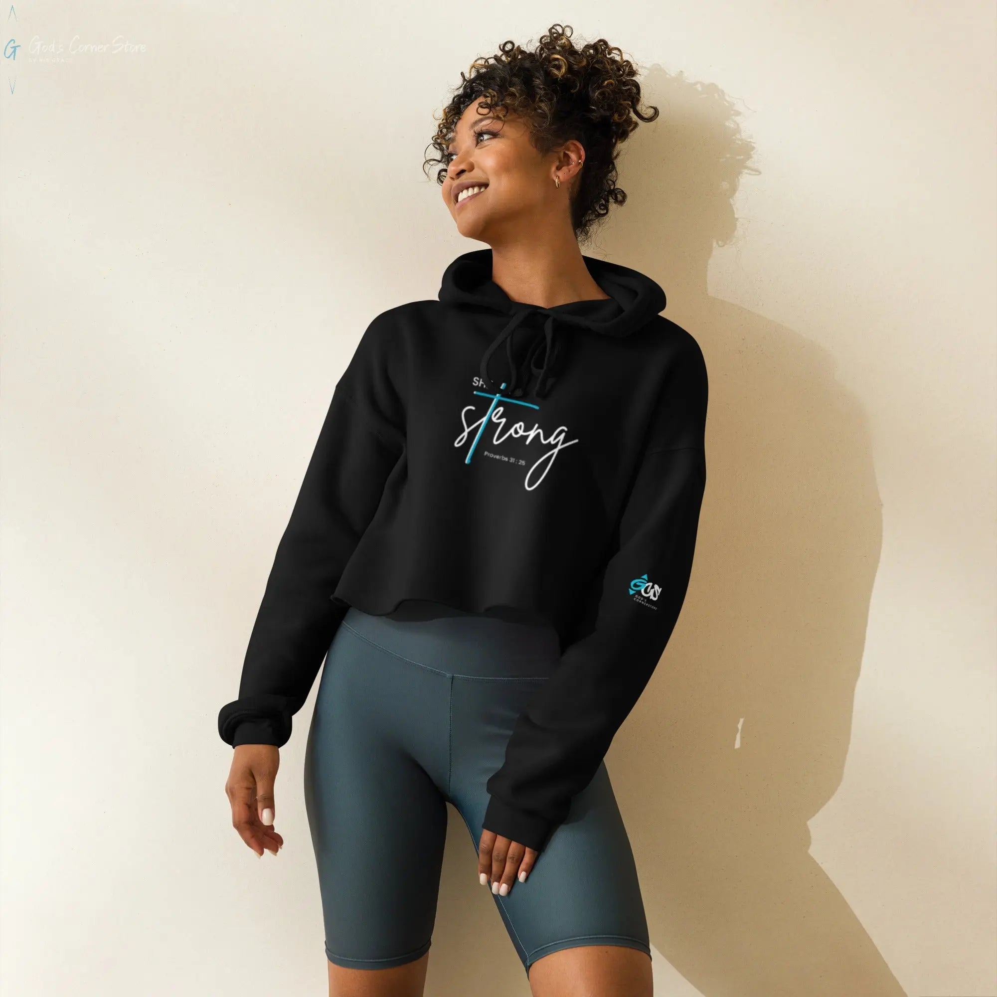 She is Strong Crop Hoodie God's Corner Store