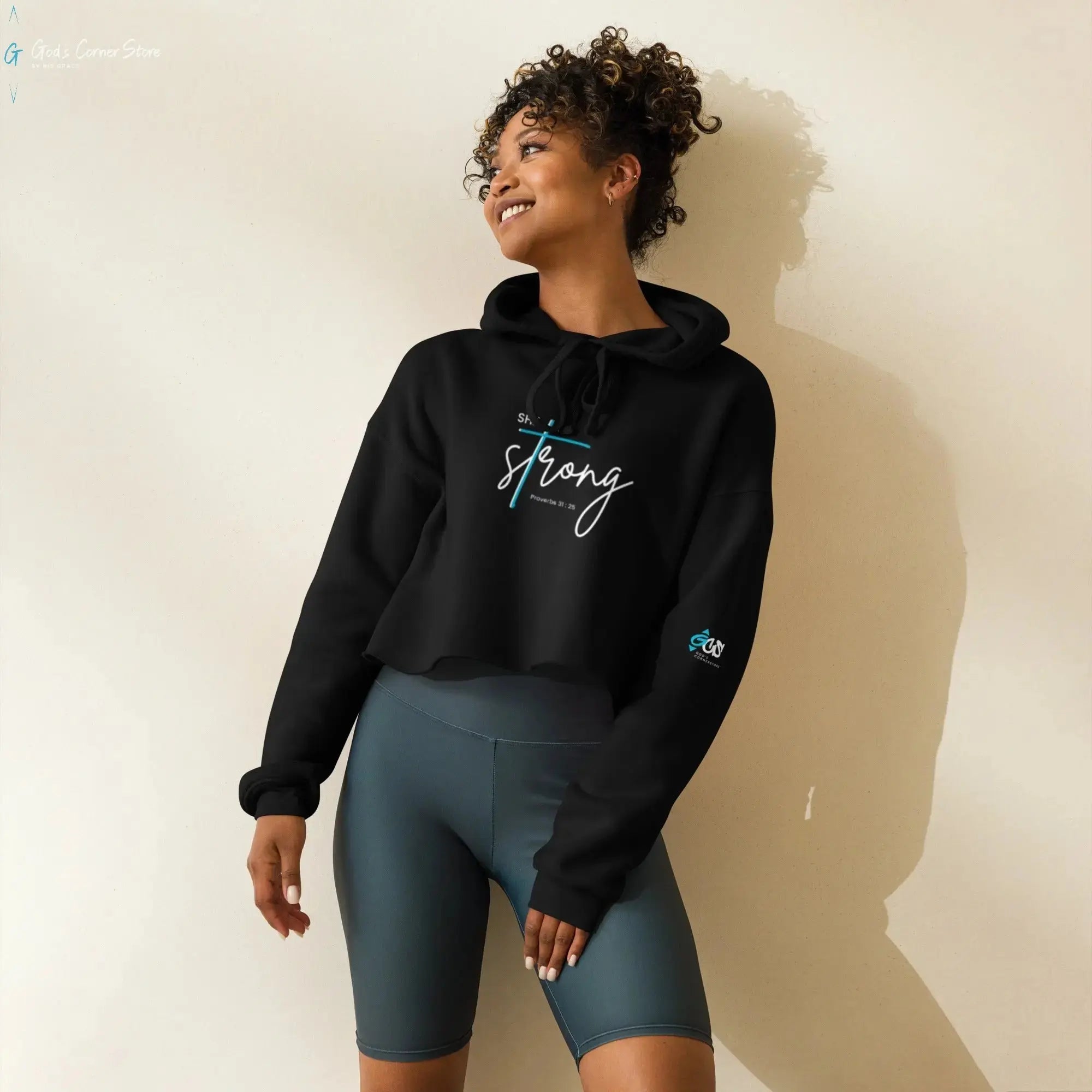 She is Strong Crop Hoodie God's Corner Store